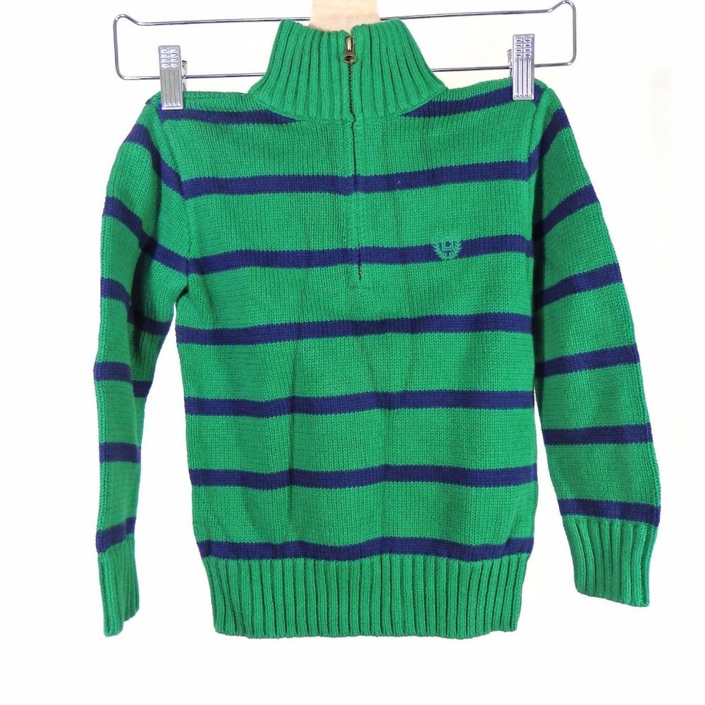 Boy's Chaps Zip Neck Sweater Green and Navy Stripe